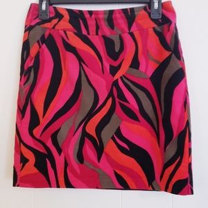 Trina Turk Mini Skirt Size 0 Pink Red Black Mod Stripe Velvet Groovy Retro BOHO